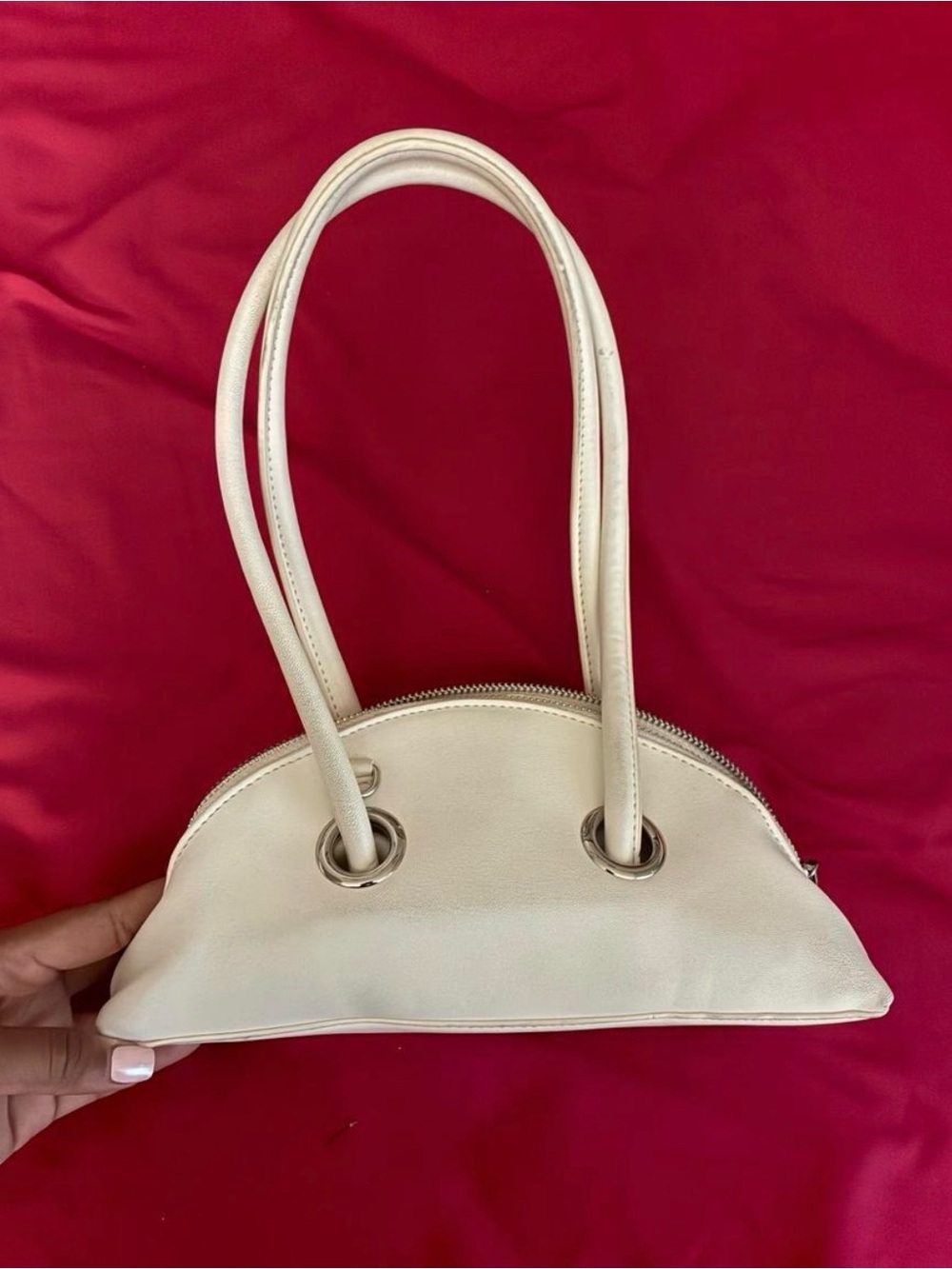 AKIRA Cream Dome Shoulder Bag with Double Top Handles